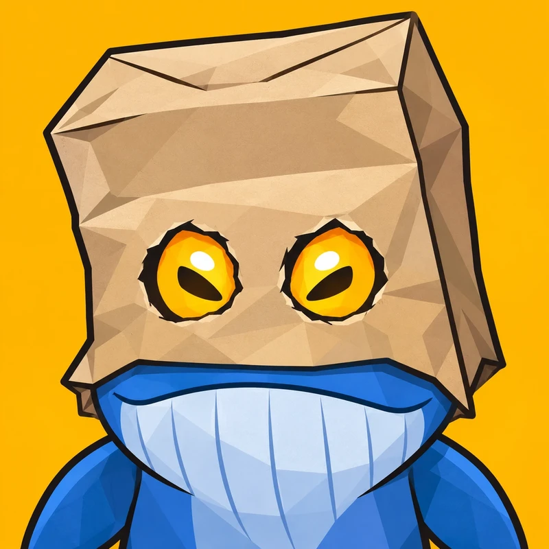 The Anonymous Whale: a blue whale wearing a paper bag with eye holes